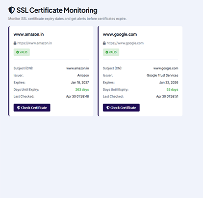 Website uptime monitoring dashboard